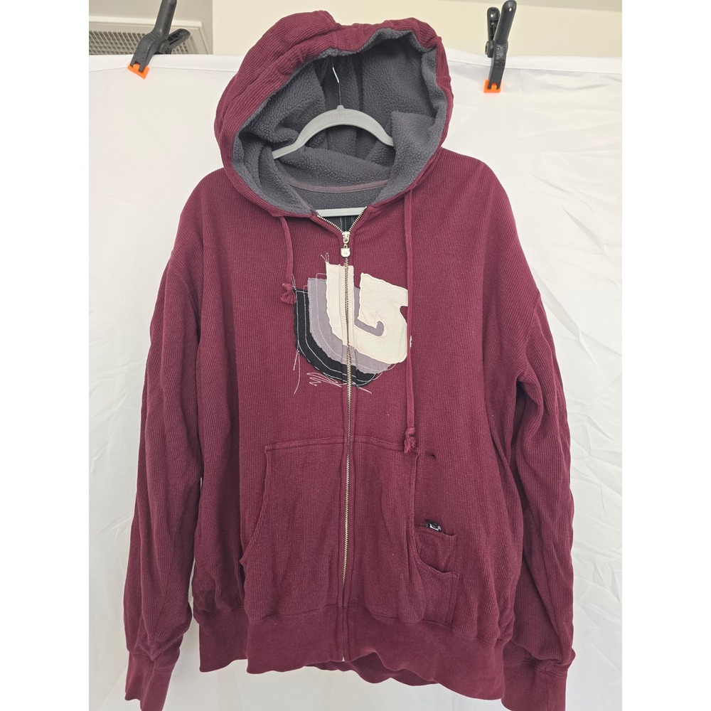 Burton Snowboards Mens‎ Burgundy Thermal Fleece Lined Zip Hoodie Medium